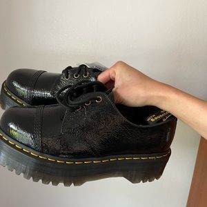 new DR.MARTENS 1461 QUAD PLATFORM DERBY WOMEN'S SHOES BLACK leather patent sz 9